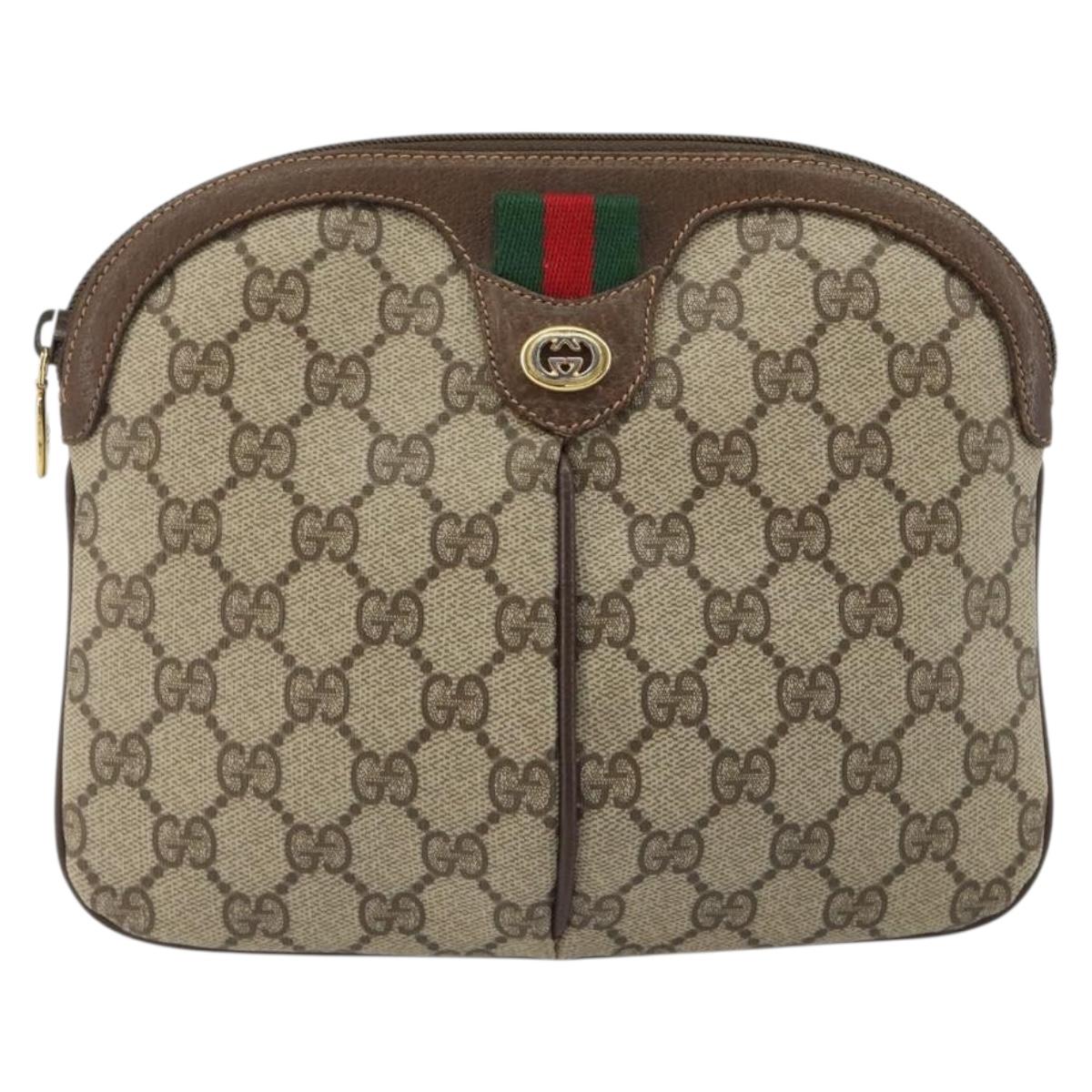 GUCCI GG Supreme Web Sherry Line Bag PVC Beige Gold 904 02 047 Auth ar14021