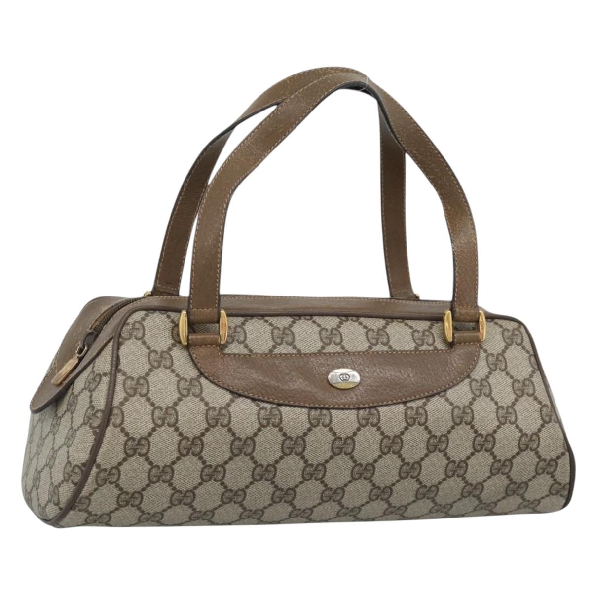 GUCCI GG Supreme Hand Bag PVC Beige Gold Auth ar14025