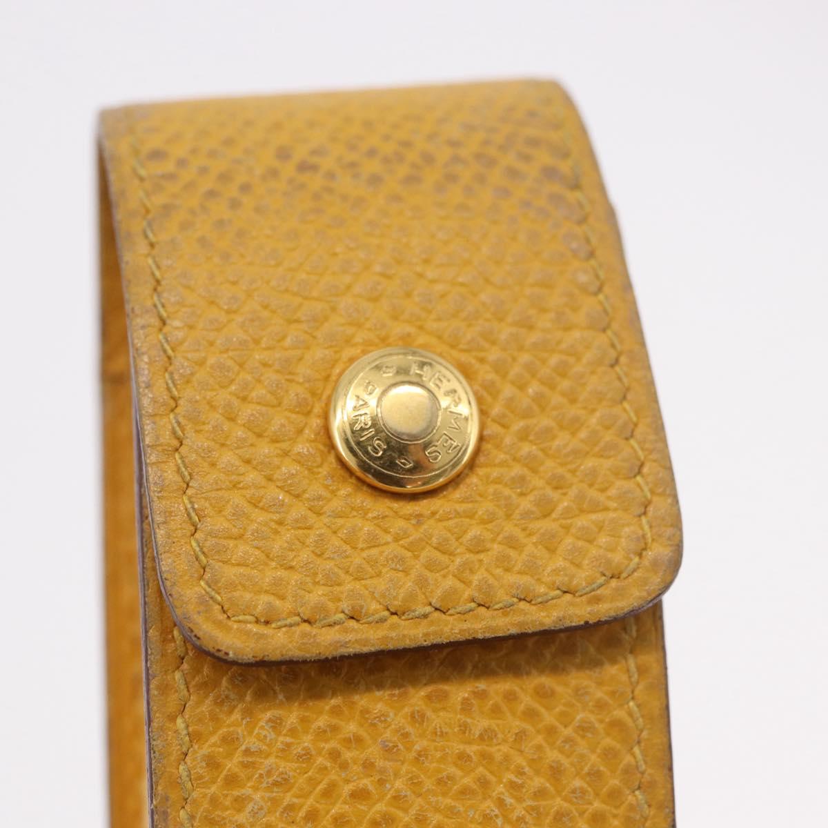 HERMES Lip Case Leather Yellow Auth ar14028