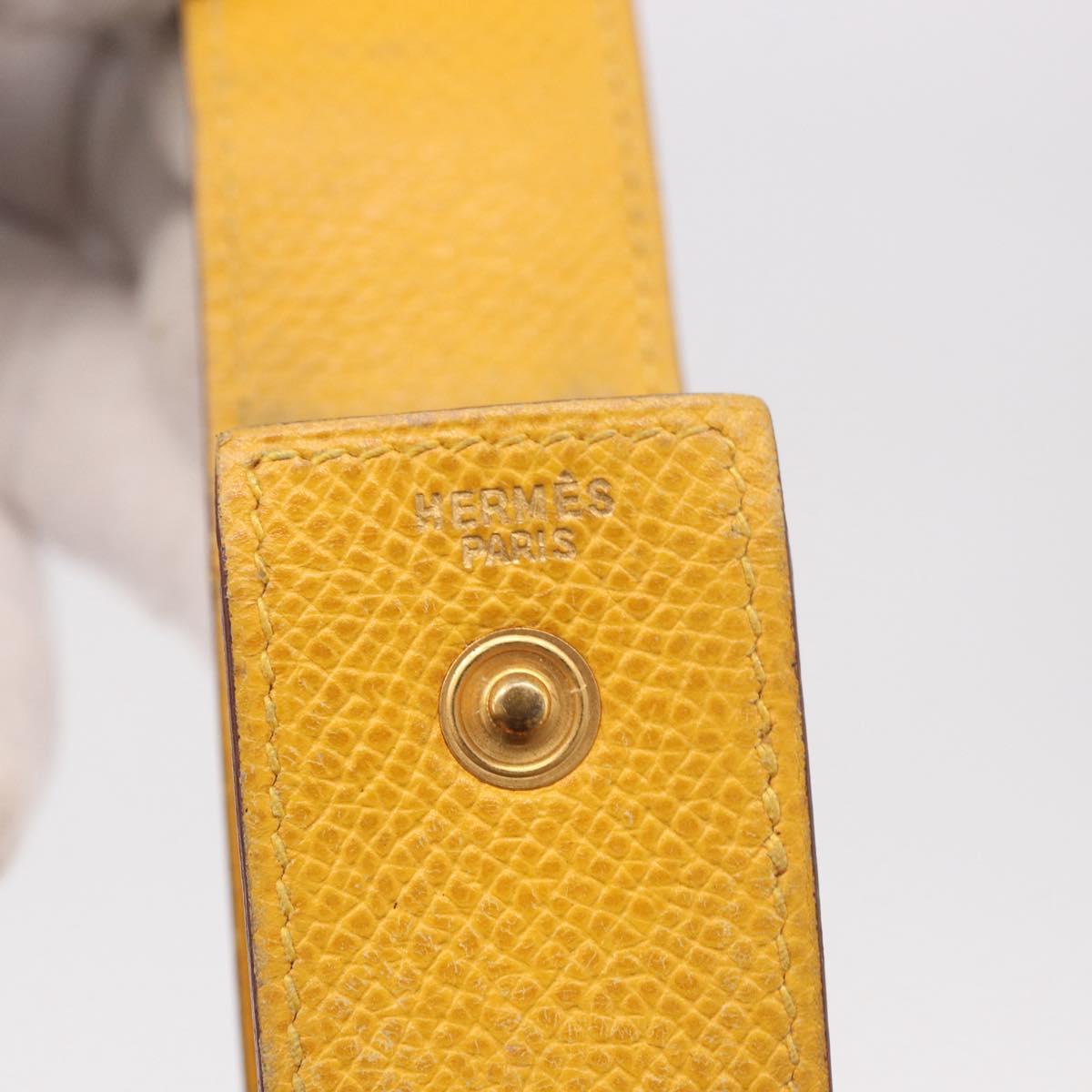 HERMES Lip Case Leather Yellow Auth ar14028