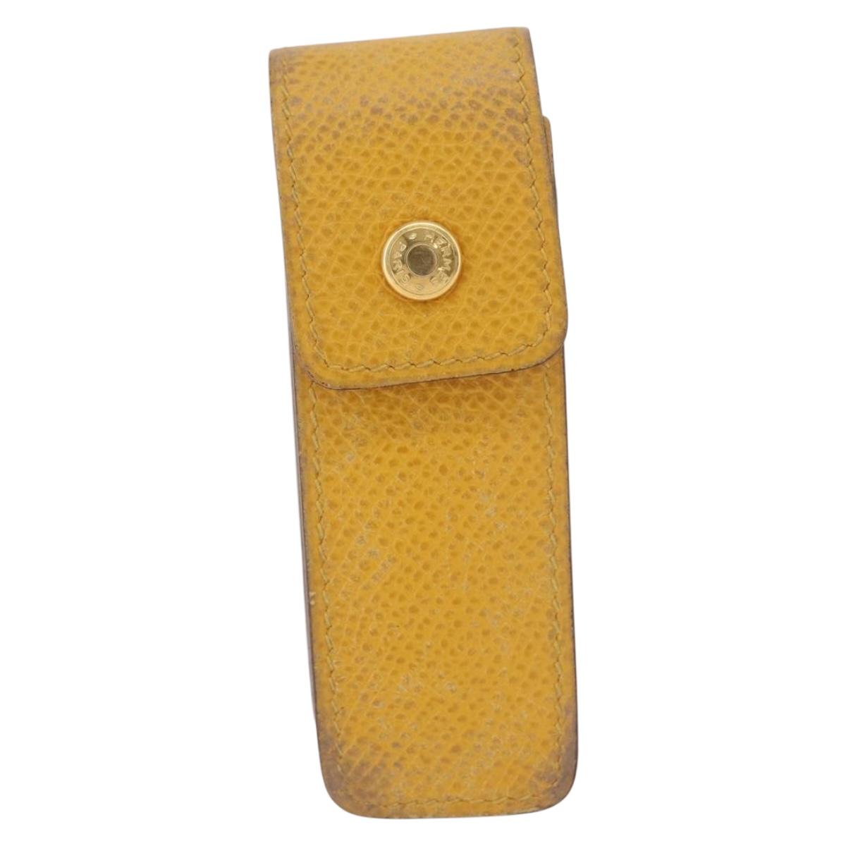 HERMES Lip Case Leather Yellow Auth ar14028
