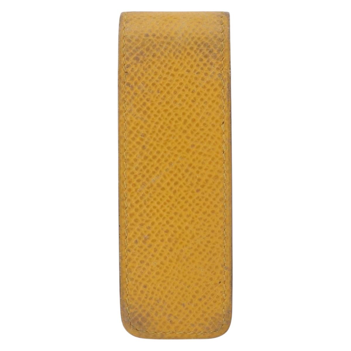 HERMES Lip Case Leather Yellow Auth ar14028