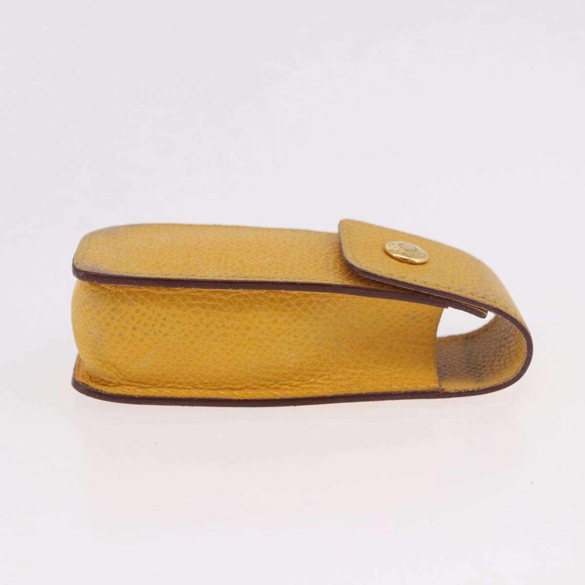 HERMES Lip Case Leather Yellow Auth ar14028