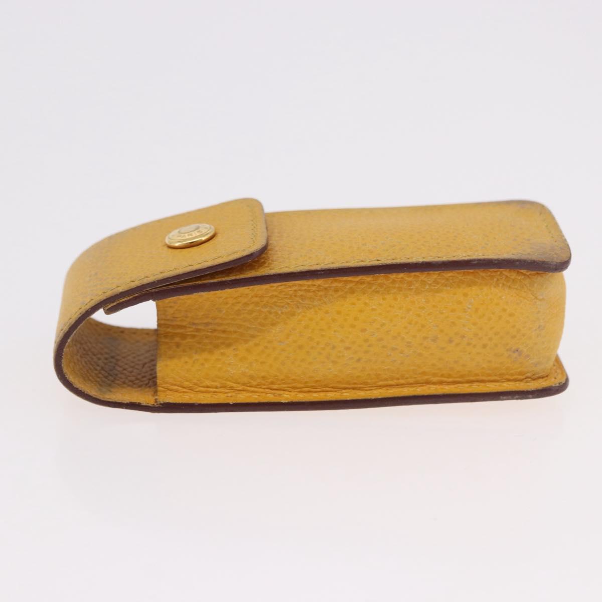 HERMES Lip Case Leather Yellow Auth ar14028