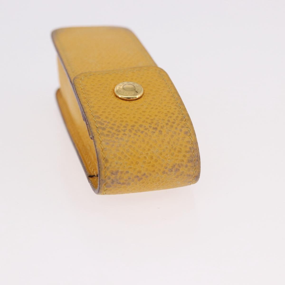 HERMES Lip Case Leather Yellow Auth ar14028