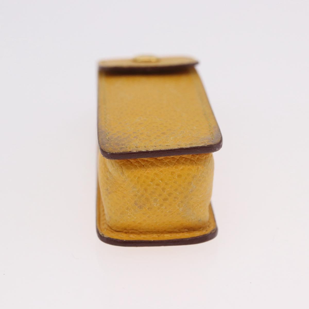 HERMES Lip Case Leather Yellow Auth ar14028