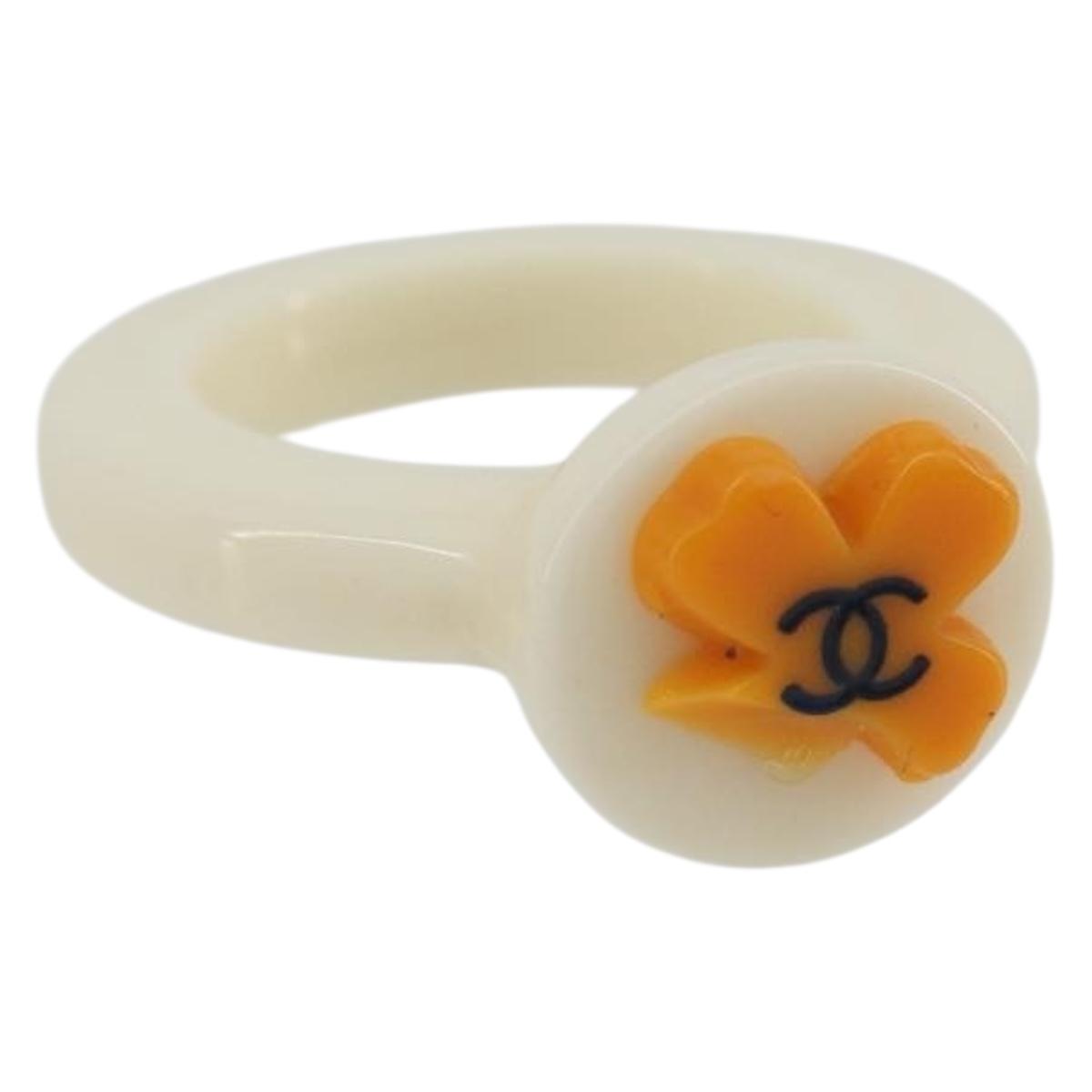 CHANEL Ring Plastic White CC Auth ar14031