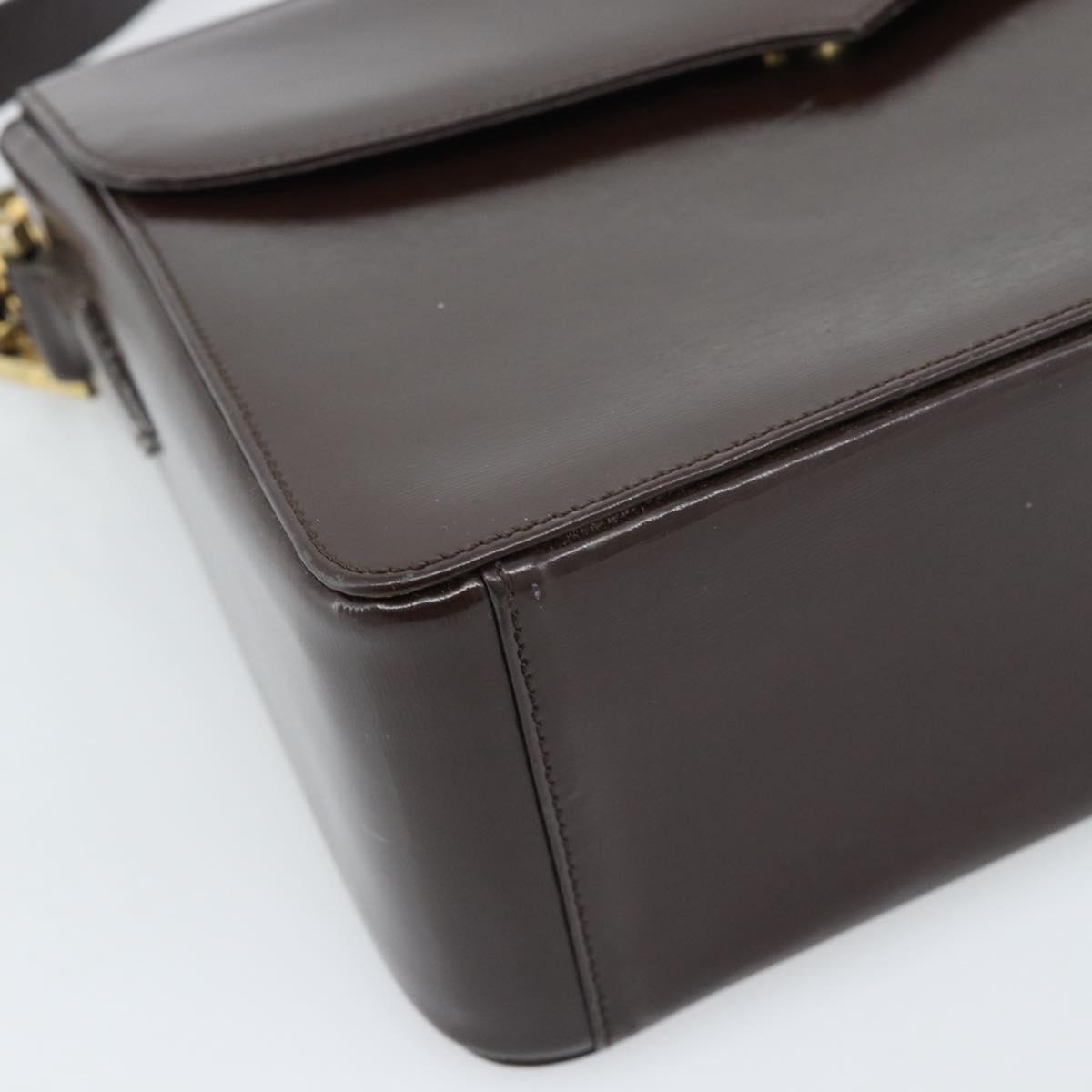 SAINT LAURENT Shoulder Bag Leather Brown Gold Auth ar14039