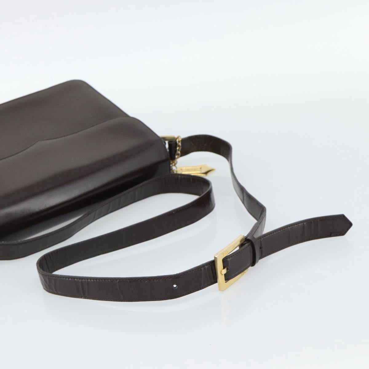 SAINT LAURENT Shoulder Bag Leather Brown Gold Auth ar14039