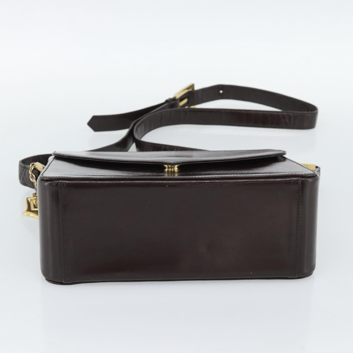 SAINT LAURENT Shoulder Bag Leather Brown Gold Auth ar14039