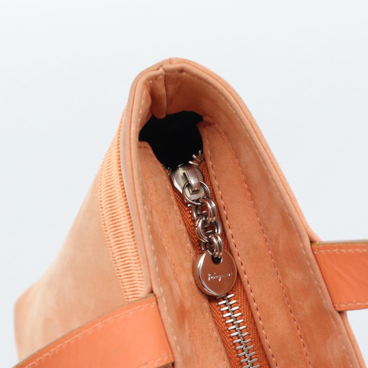Salvatore Ferragamo Vala Hand Bag Suede Orange Auth ar14048