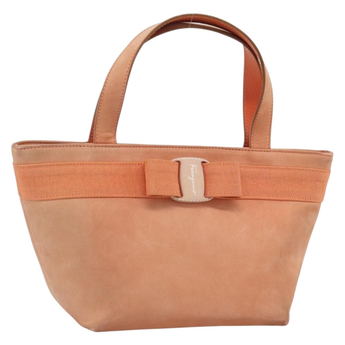 Salvatore Ferragamo Vala Hand Bag Suede Orange Auth ar14048