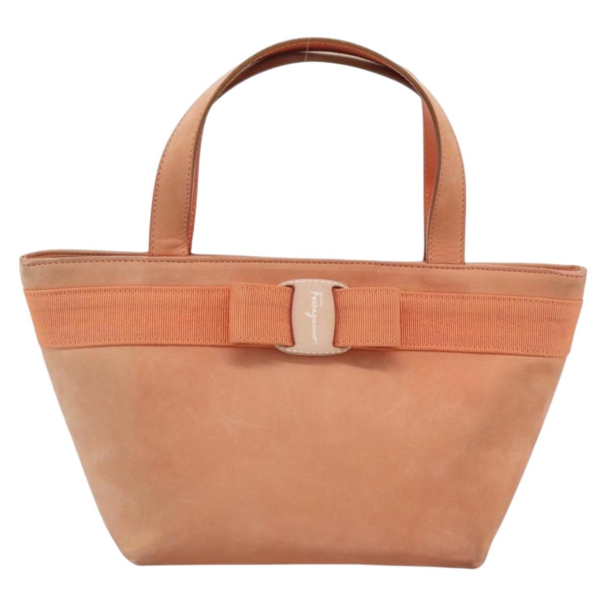 Salvatore Ferragamo Vala Hand Bag Suede Orange Auth ar14048