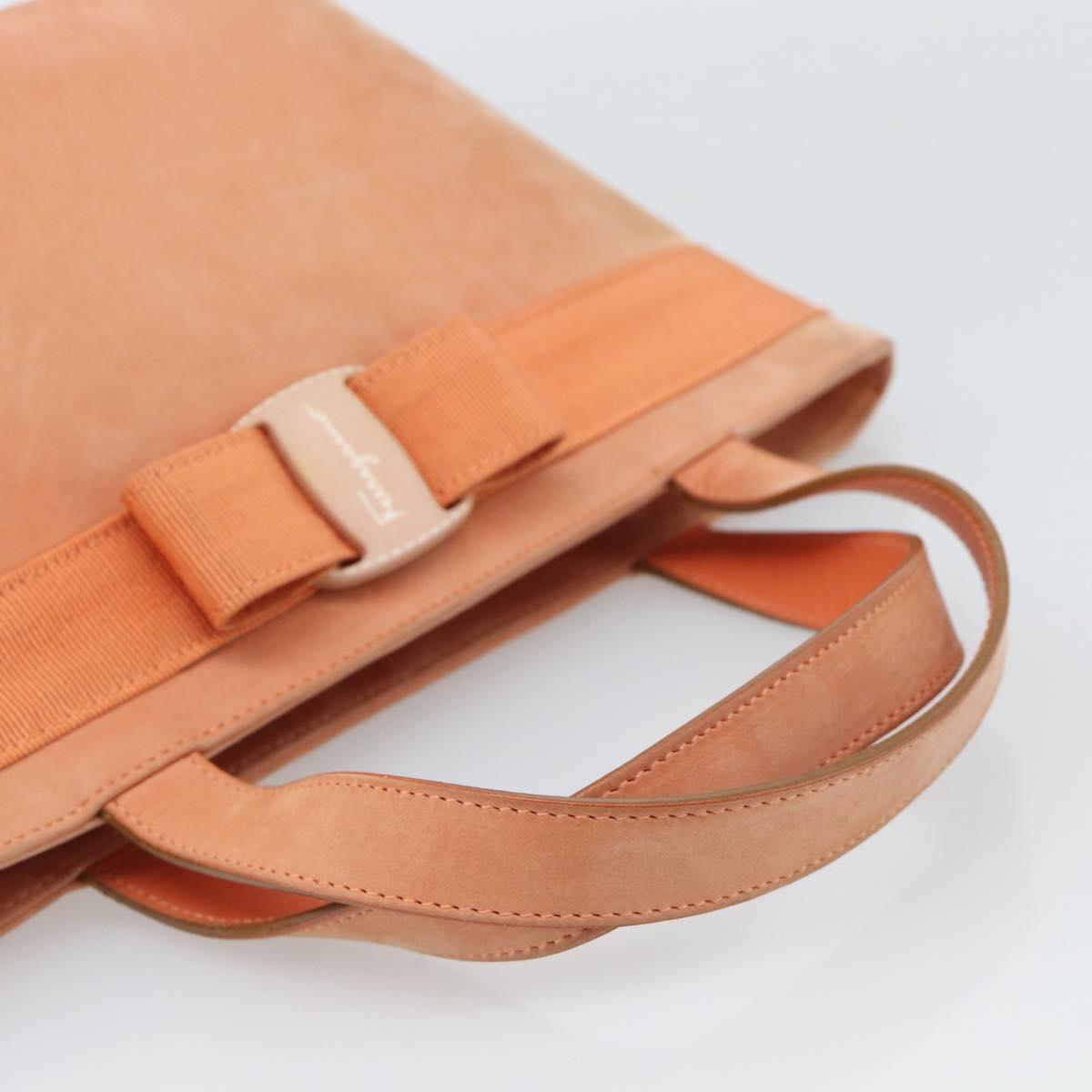 Salvatore Ferragamo Vala Hand Bag Suede Orange Auth ar14048