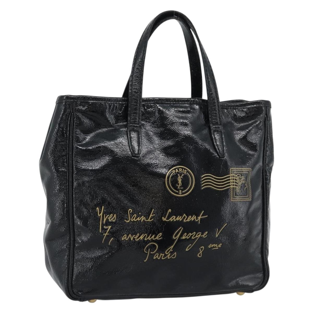 SAINT LAURENT Hand Bag Patent Black Gold 197699 Auth ar14049A