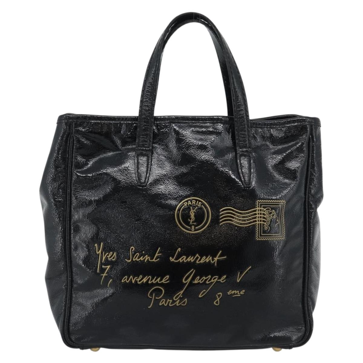 SAINT LAURENT Hand Bag Patent Black Gold 197699 Auth ar14049A
