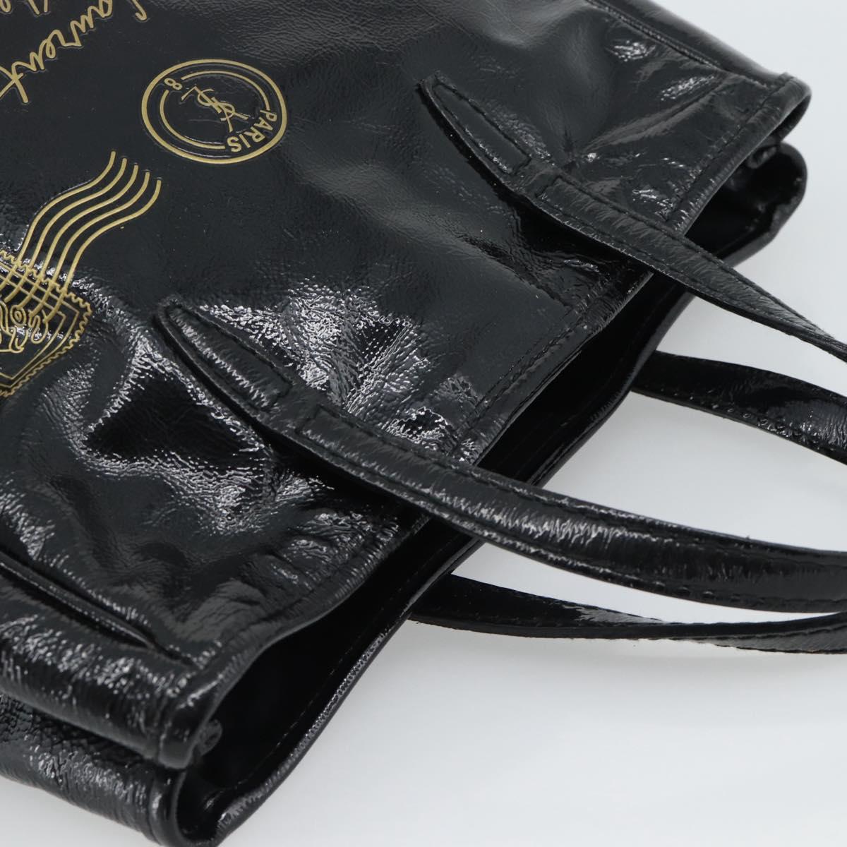 SAINT LAURENT Hand Bag Patent Black Gold 197699 Auth ar14049A