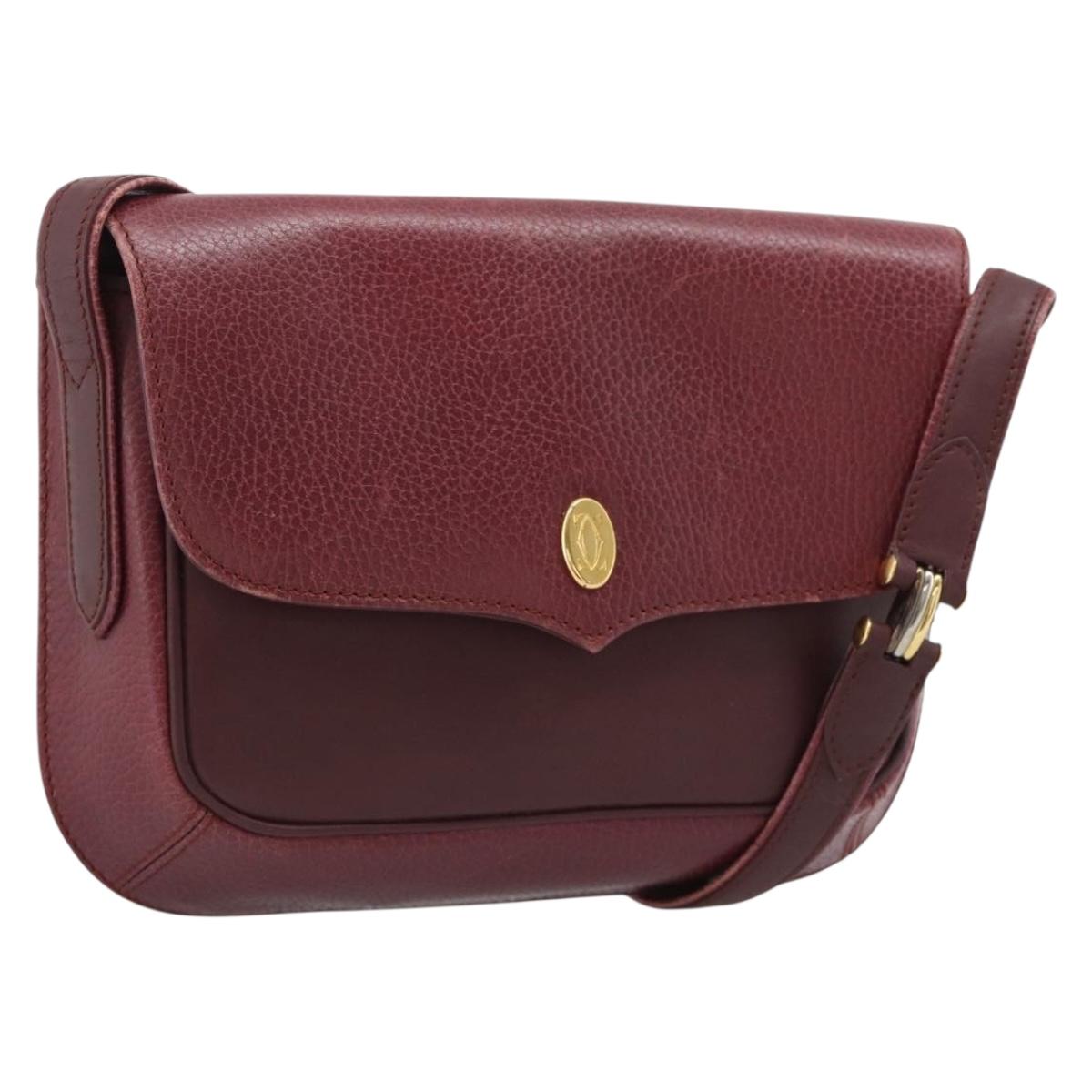 CARTIER Must Line Shoulder Bag Leather Bordeaux Gold Auth ar14050