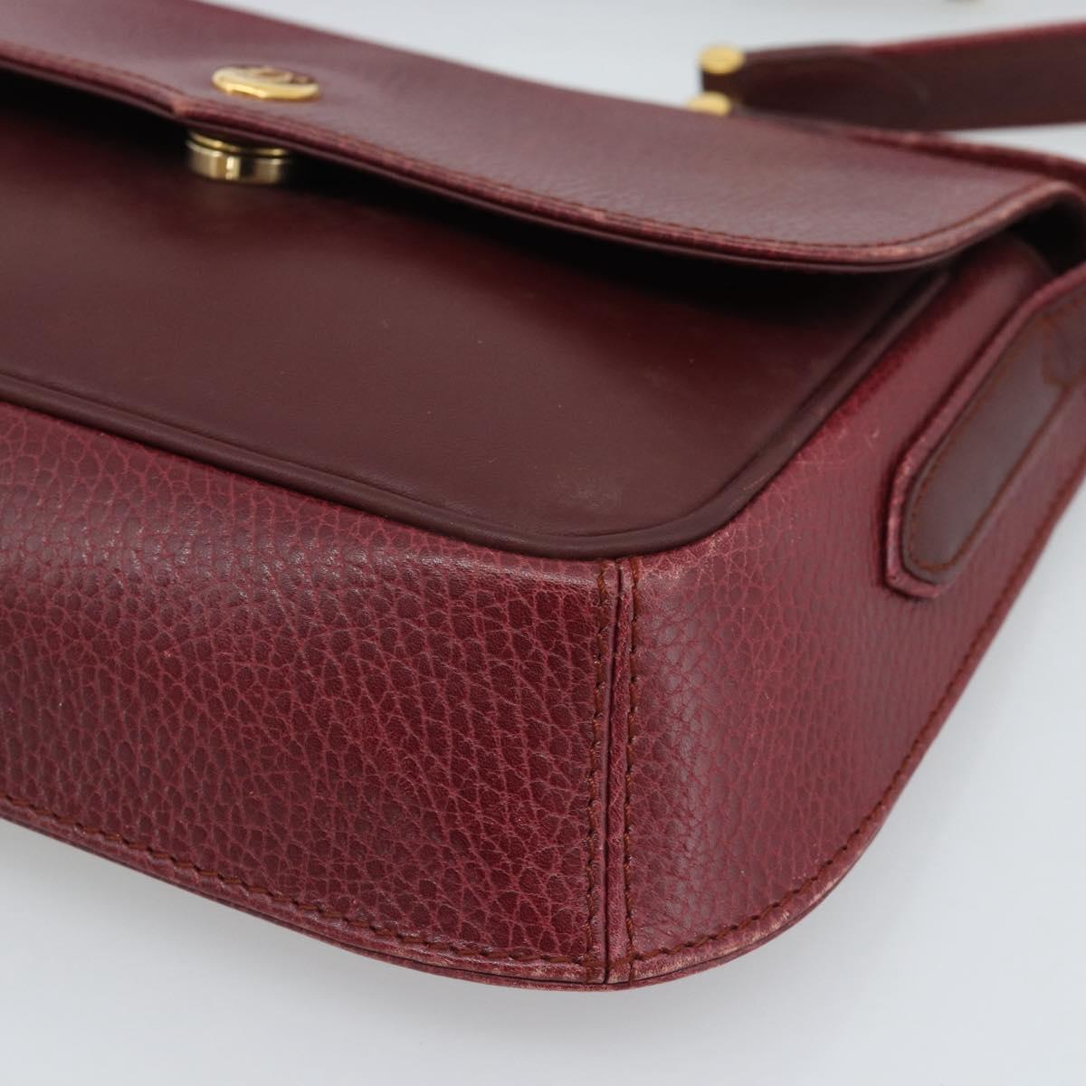 CARTIER Must Line Shoulder Bag Leather Bordeaux Gold Auth ar14050