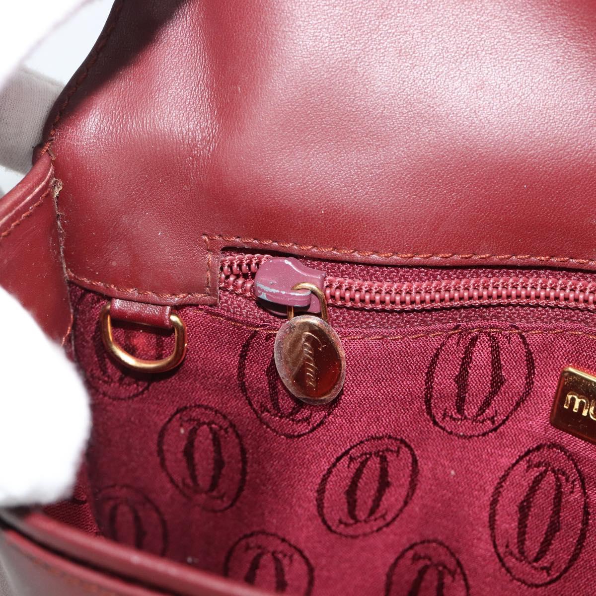 CARTIER Must Line Shoulder Bag Leather Bordeaux Gold Auth ar14050