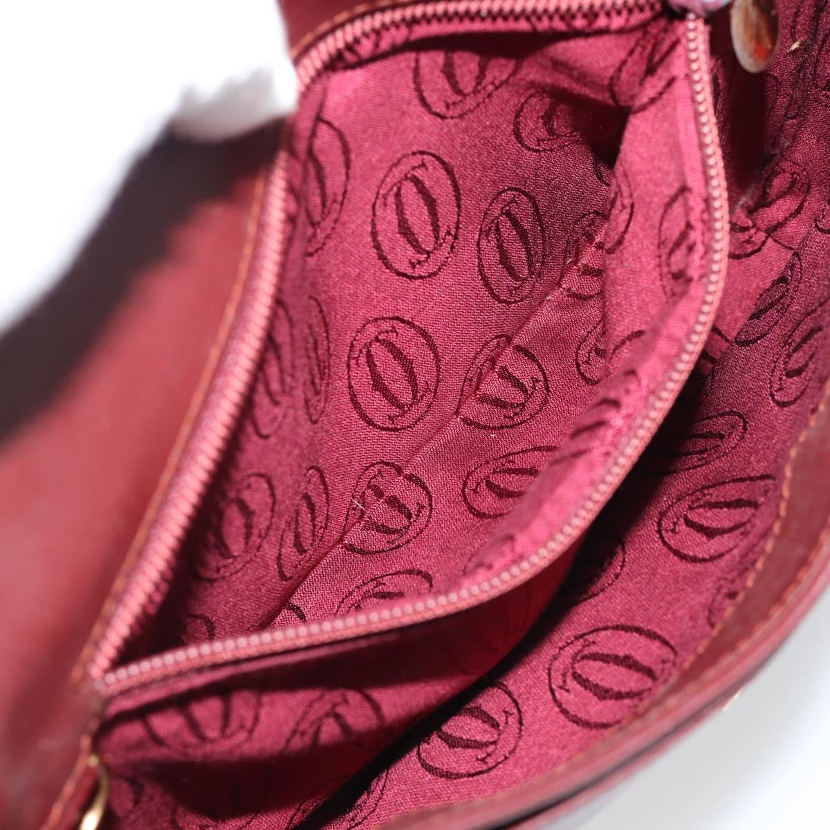 CARTIER Must Line Shoulder Bag Leather Bordeaux Gold Auth ar14050