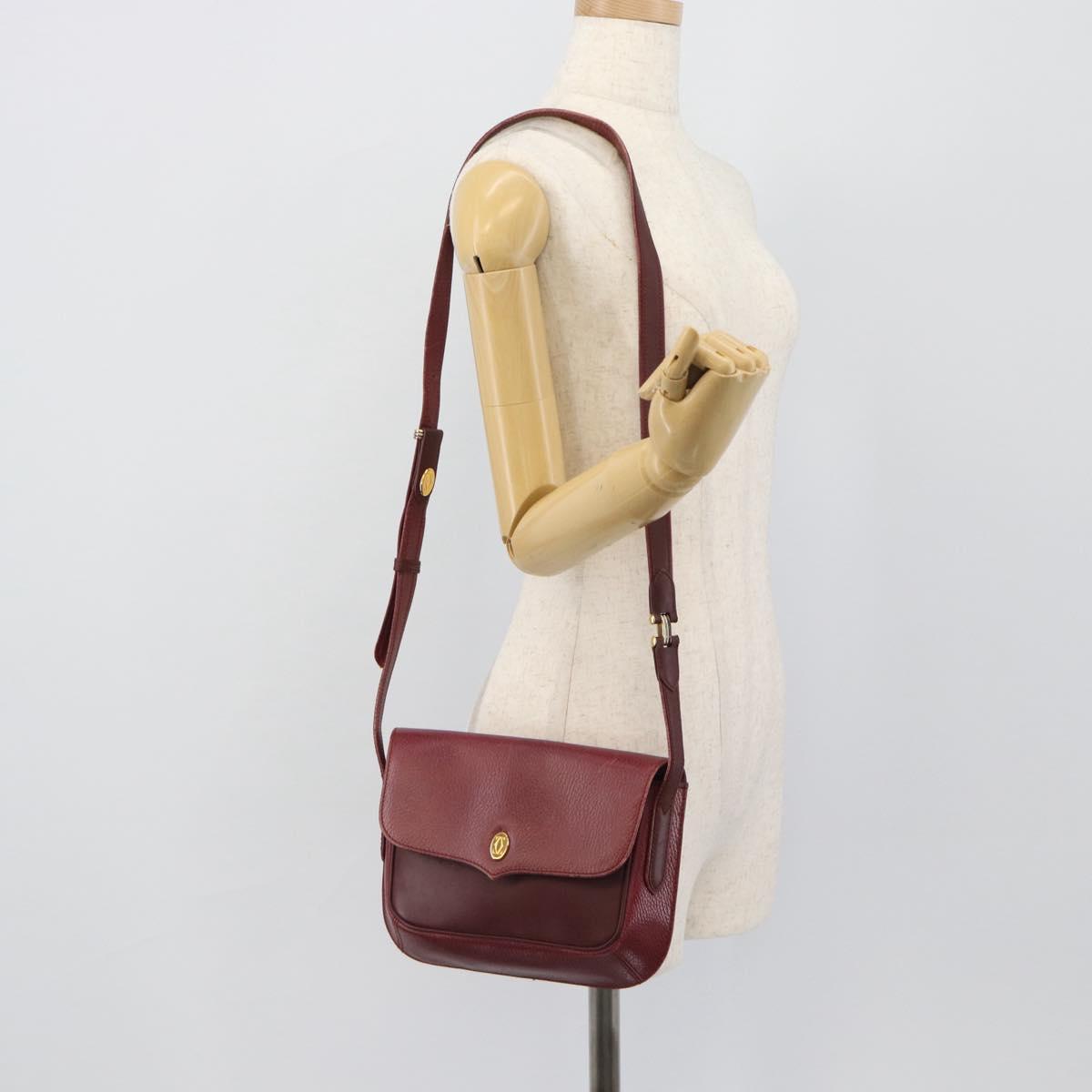 CARTIER Must Line Shoulder Bag Leather Bordeaux Gold Auth ar14050