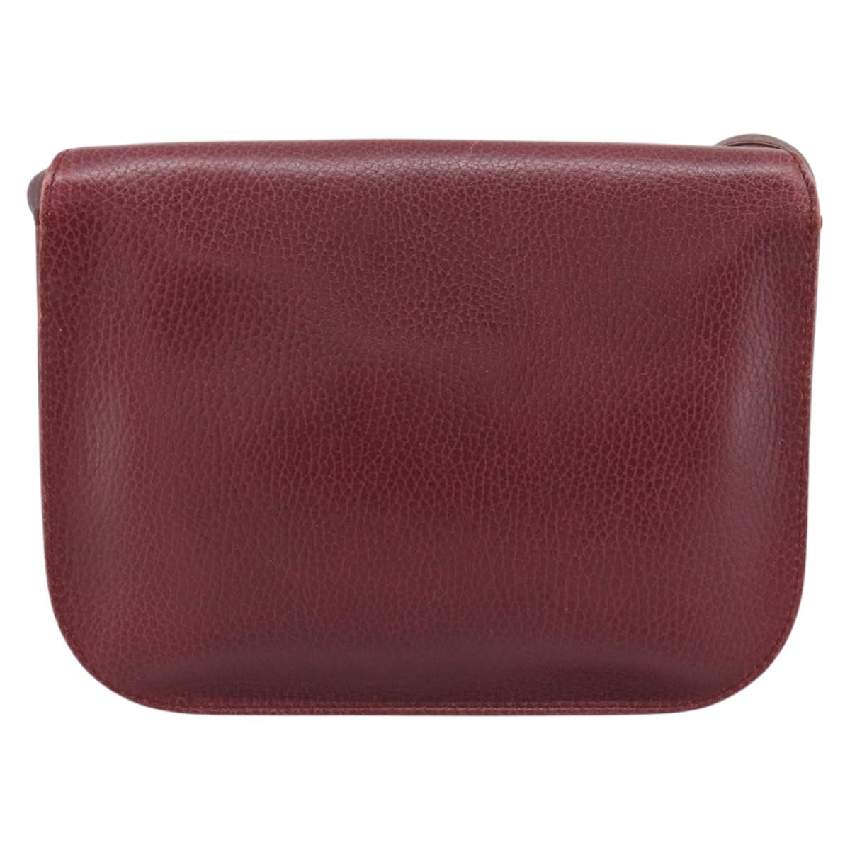 CARTIER Must Line Shoulder Bag Leather Bordeaux Gold Auth ar14050