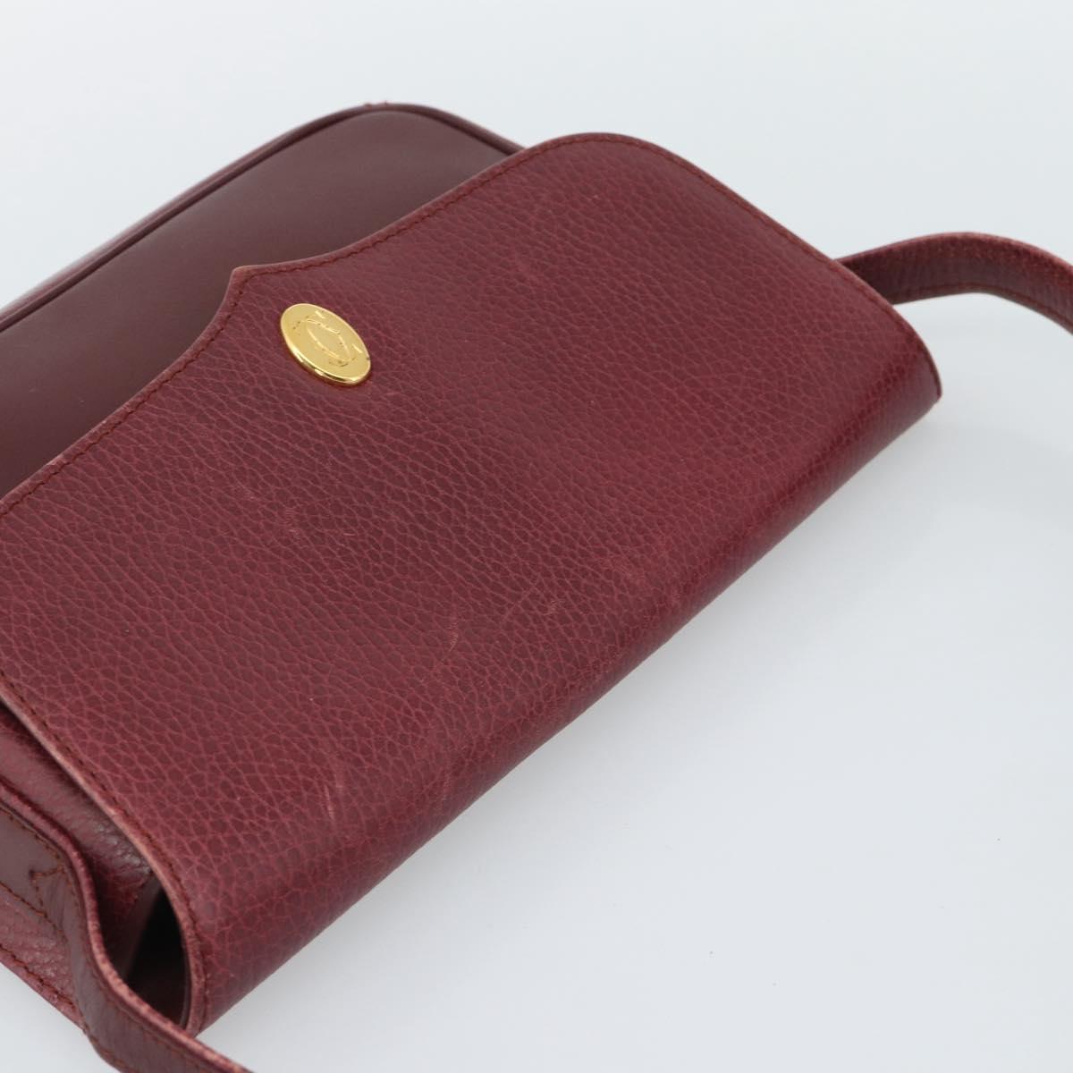 CARTIER Must Line Shoulder Bag Leather Bordeaux Gold Auth ar14050