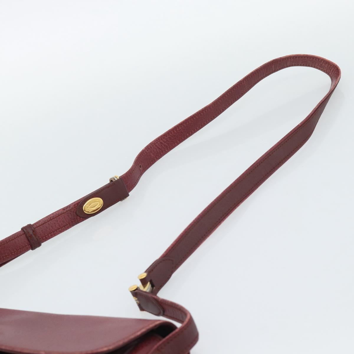 CARTIER Must Line Shoulder Bag Leather Bordeaux Gold Auth ar14050
