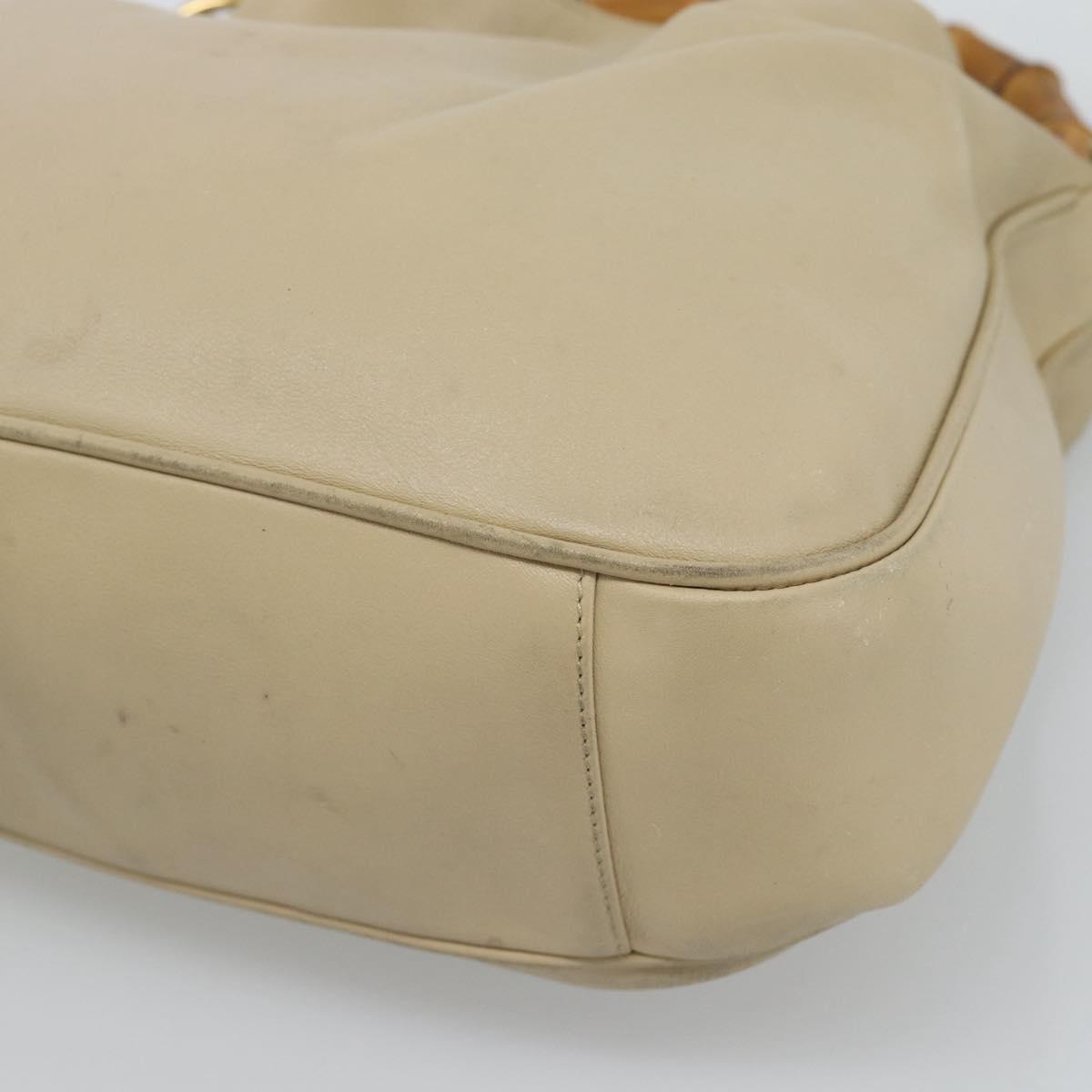 GUCCI Bamboo Hand Bag Leather Beige Gold 001 1638 Auth ar14051