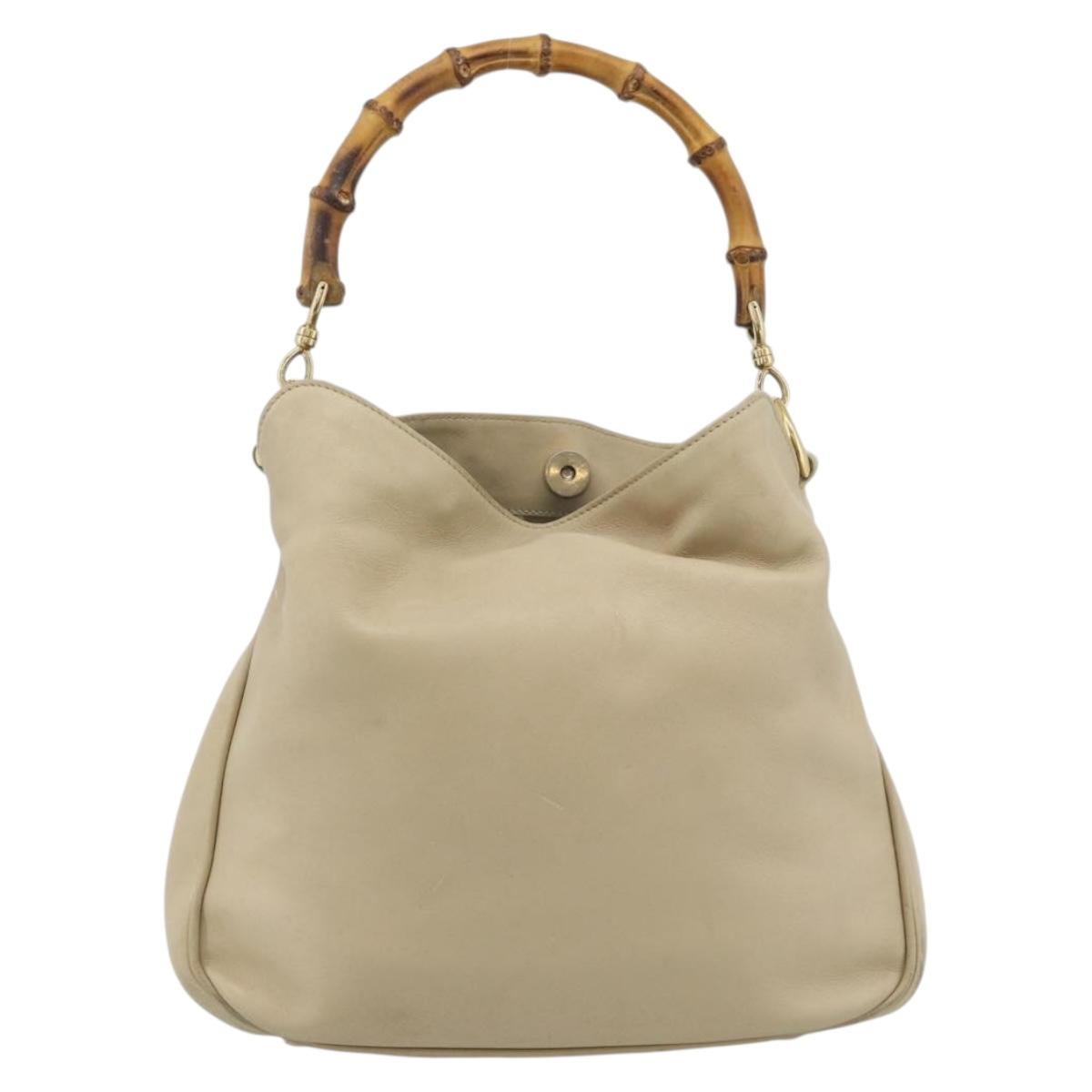 GUCCI Bamboo Hand Bag Leather Beige Gold 001 1638 Auth ar14051