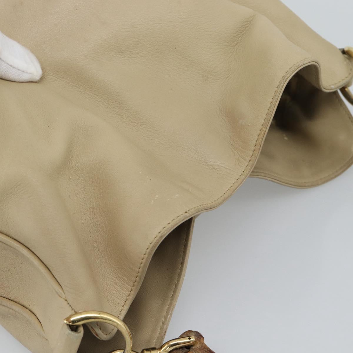GUCCI Bamboo Hand Bag Leather Beige Gold 001 1638 Auth ar14051