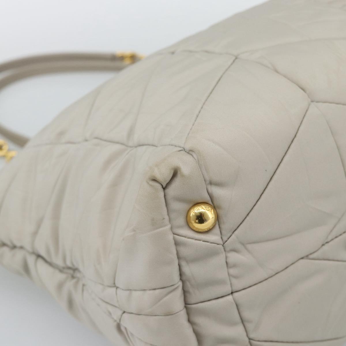 PRADA Chain Tote Bag Nylon Gray Gold Auth ar14053V