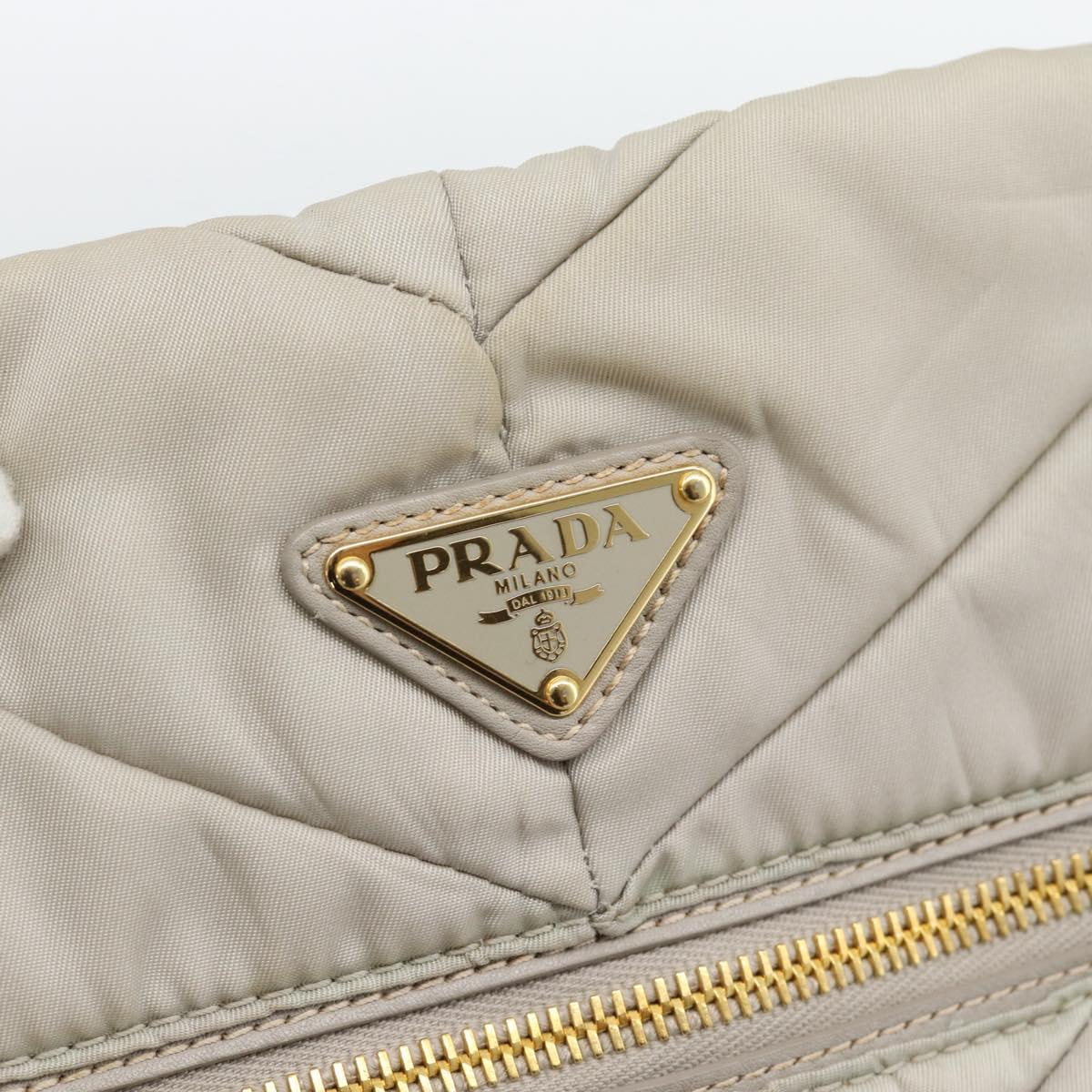 PRADA Chain Tote Bag Nylon Gray Gold Auth ar14053V