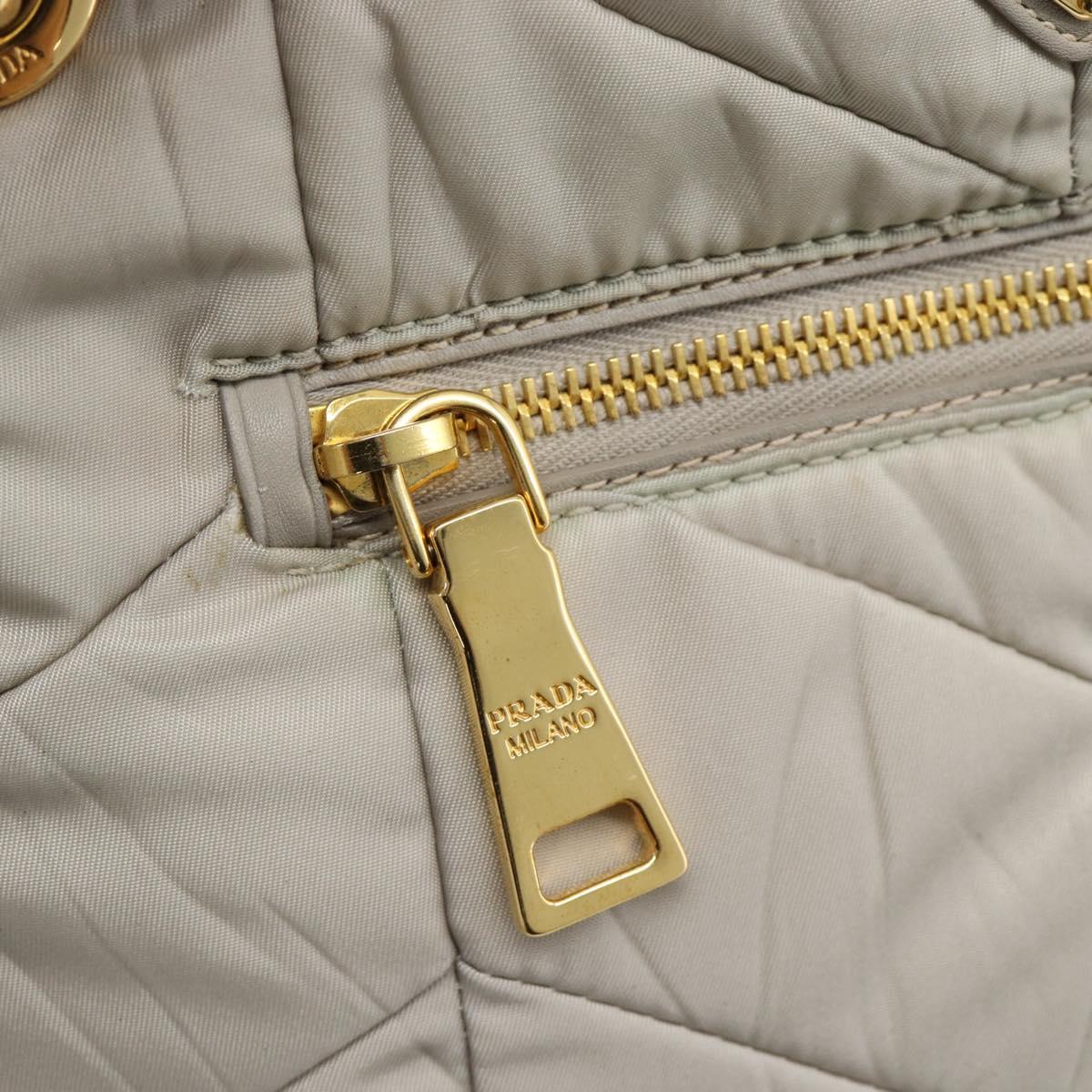 PRADA Chain Tote Bag Nylon Gray Gold Auth ar14053V