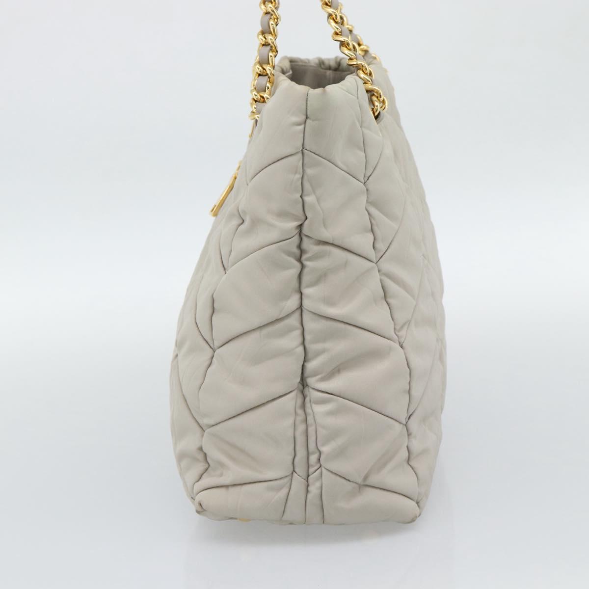 PRADA Chain Tote Bag Nylon Gray Gold Auth ar14053V