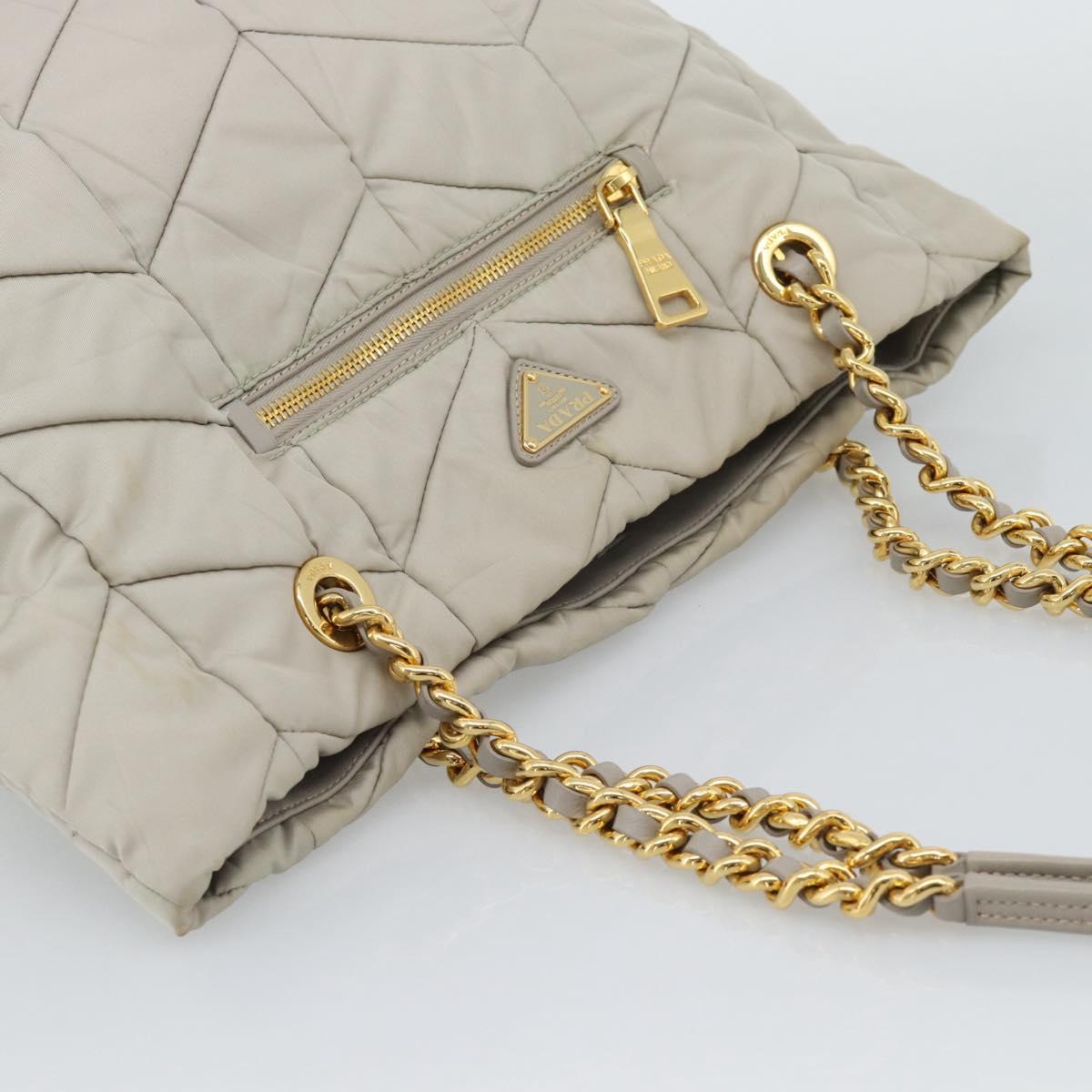 PRADA Chain Tote Bag Nylon Gray Gold Auth ar14053V