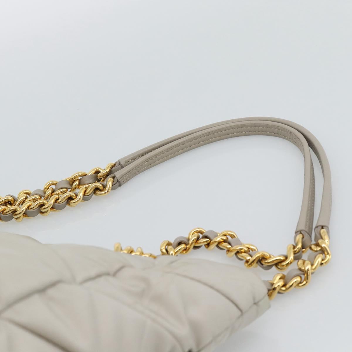 PRADA Chain Tote Bag Nylon Gray Gold Auth ar14053V