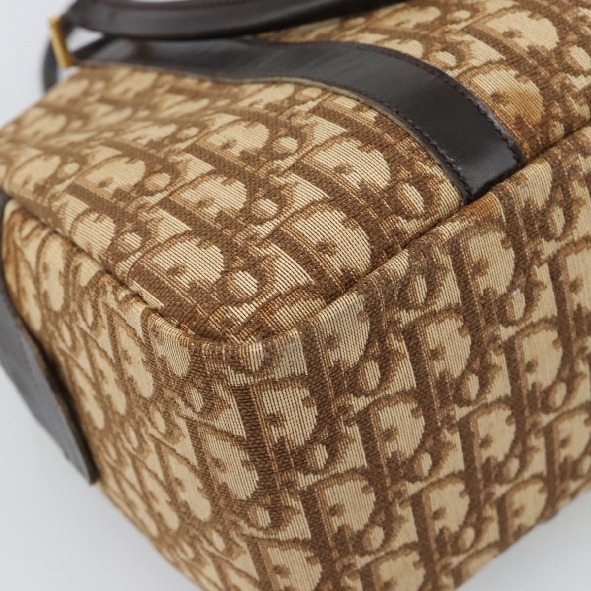 Christian Dior Trotter Canvas Hand Bag Brown Gold Auth ar14057A