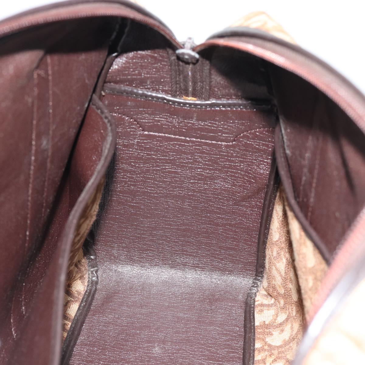 Christian Dior Trotter Canvas Hand Bag Brown Gold Auth ar14057A