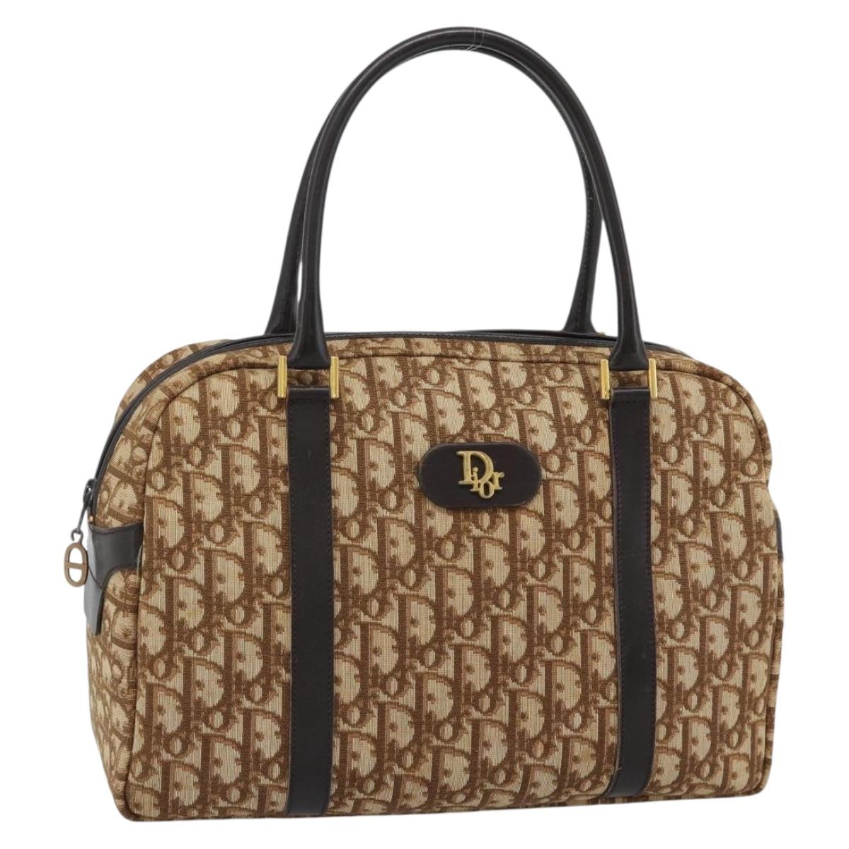 Christian Dior Trotter Canvas Hand Bag Brown Gold Auth ar14057A