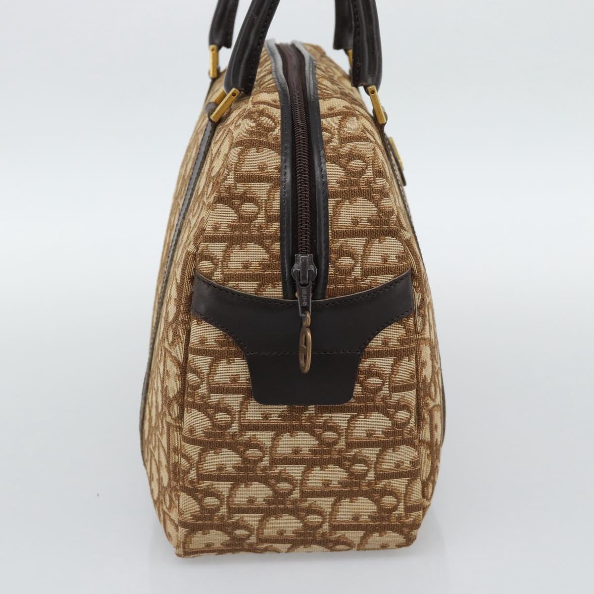 Christian Dior Trotter Canvas Hand Bag Brown Gold Auth ar14057A