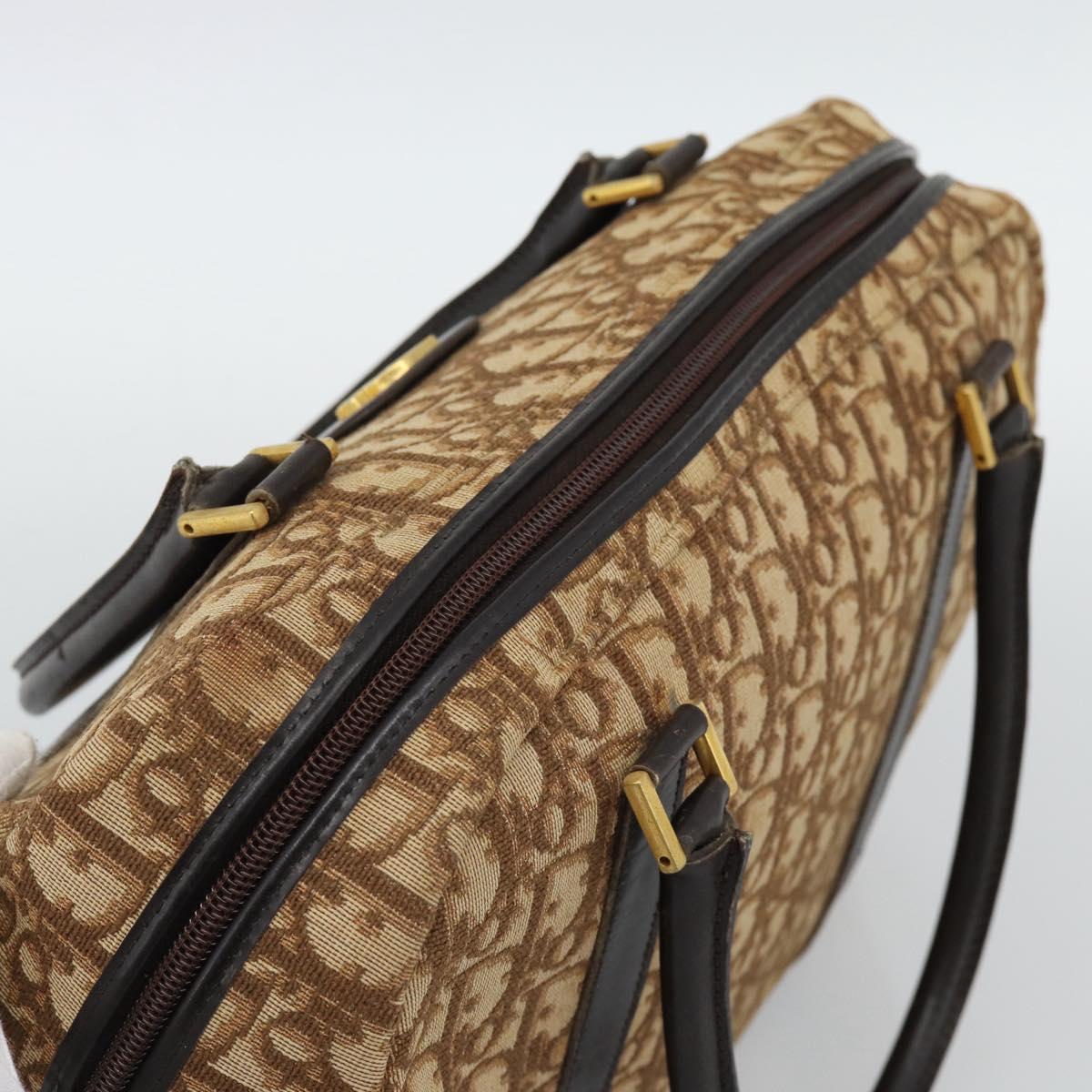 Christian Dior Trotter Canvas Hand Bag Brown Gold Auth ar14057A