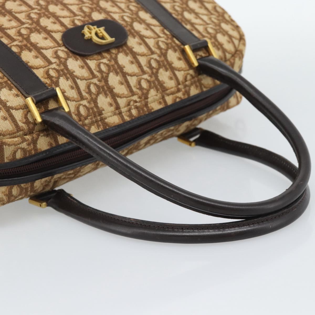 Christian Dior Trotter Canvas Hand Bag Brown Gold Auth ar14057A