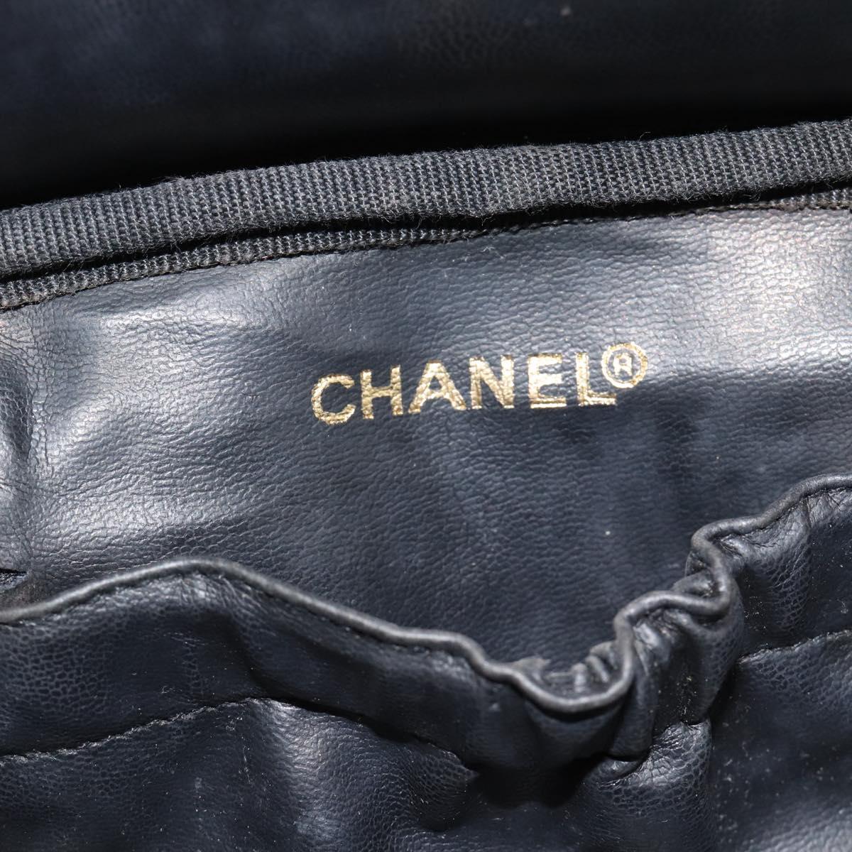 CHANEL COCO Mark Vanity Cosmetic Pouch Caviar Skin Black Gold CC Auth ar14059