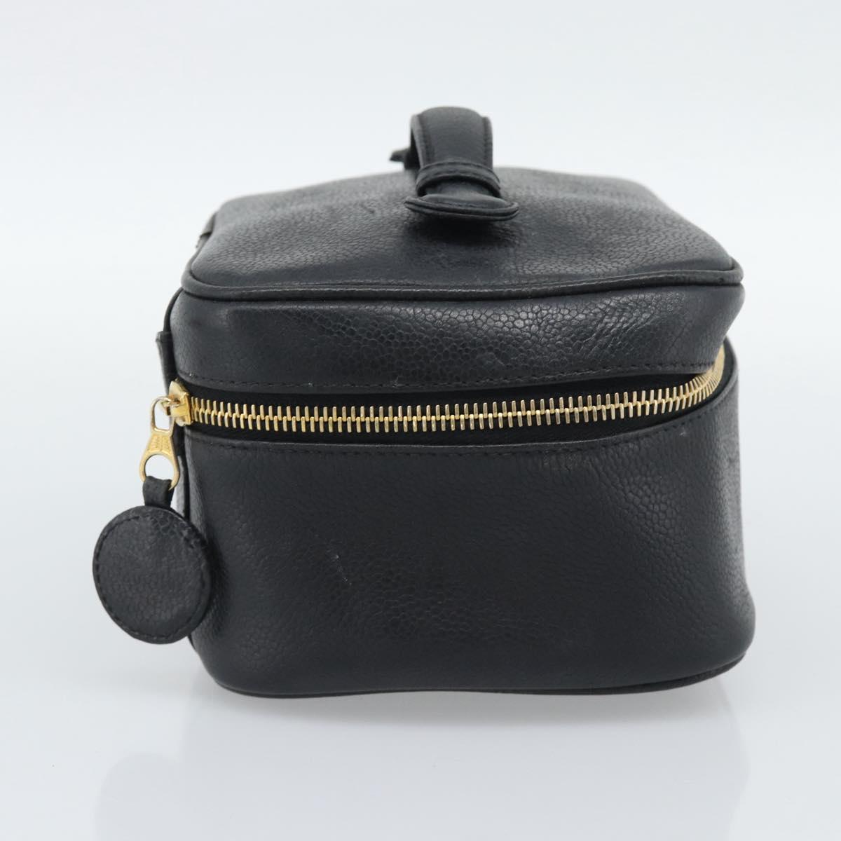 CHANEL COCO Mark Vanity Cosmetic Pouch Caviar Skin Black Gold CC Auth ar14059