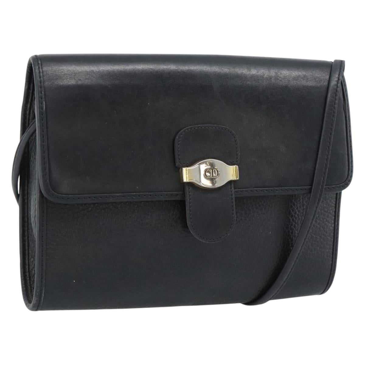 Christian Dior Shoulder Bag Leather Black Gold Auth ar14060