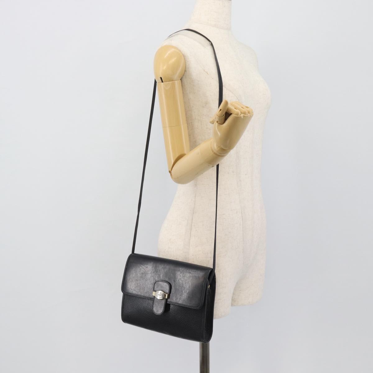 Christian Dior Shoulder Bag Leather Black Gold Auth ar14060