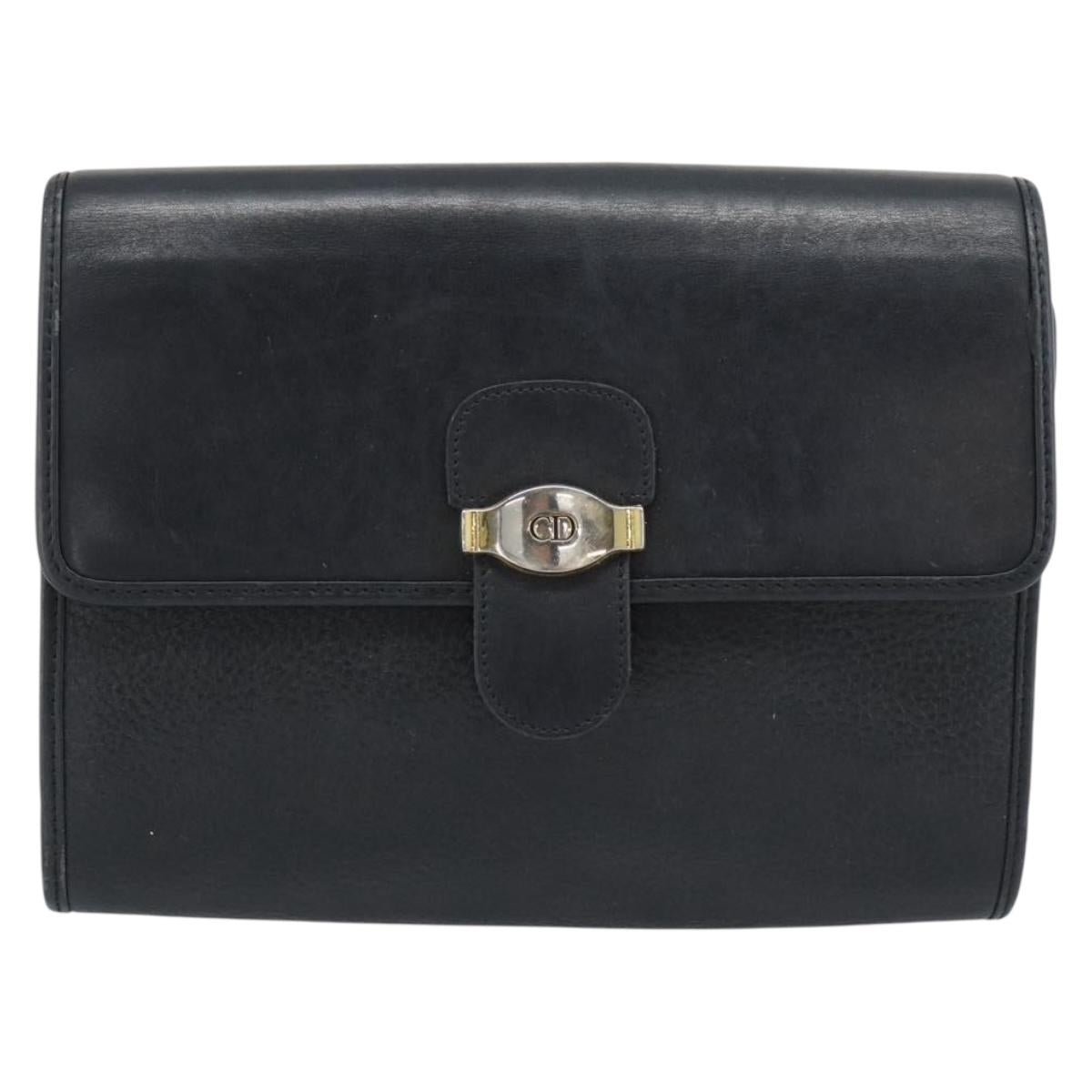 Christian Dior Shoulder Bag Leather Black Gold Auth ar14060