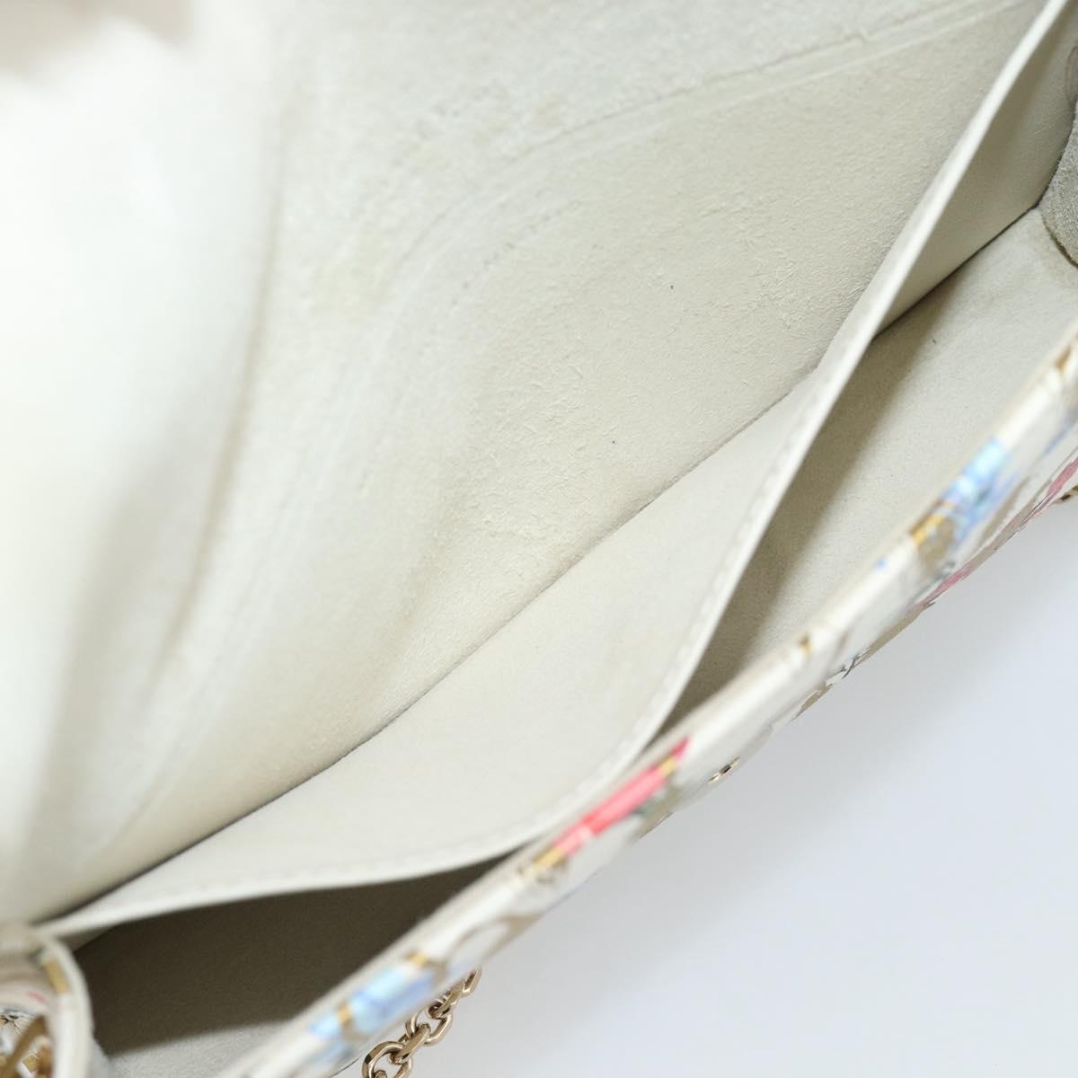 Christian Dior Chain Shoulder Bag Leather White Gold Auth ar14061SM